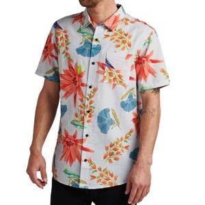 Roark Sierra Madre Journey Floral Print Short‎ Sleeve Button Up Shirt L